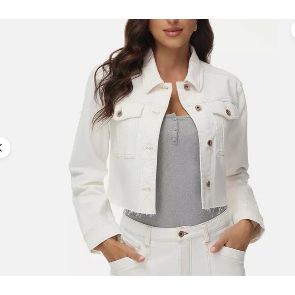 Frye Jackets & Blazers - Frye Women's Cropped Raw Hem Denim Jacket in‎ Size L NEW